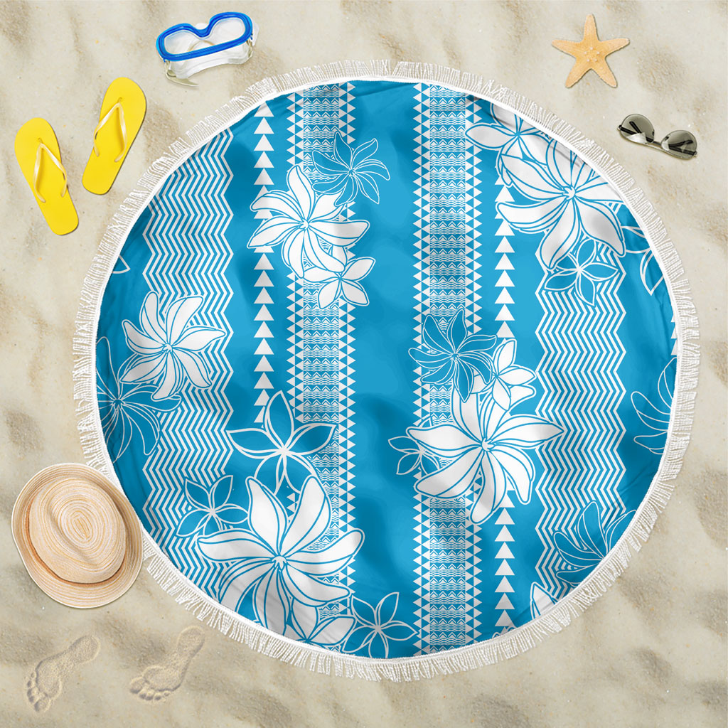 Hawaii Kakau Tribal Beach Blanket With Blue Tiare LT05 One Size 150cm Blue - Polynesian Pride