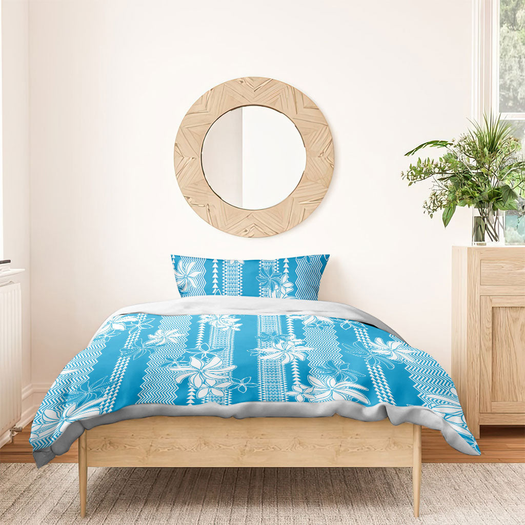 Hawaii Kakau Tribal Bedding Set With Blue Tiare