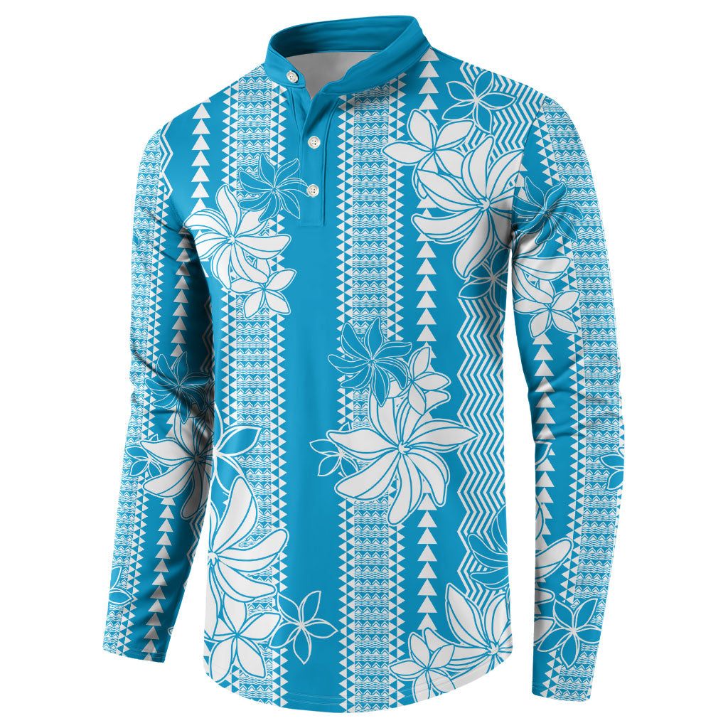 Hawaii Kakau Tribal Button Sweatshirt With Blue Tiare