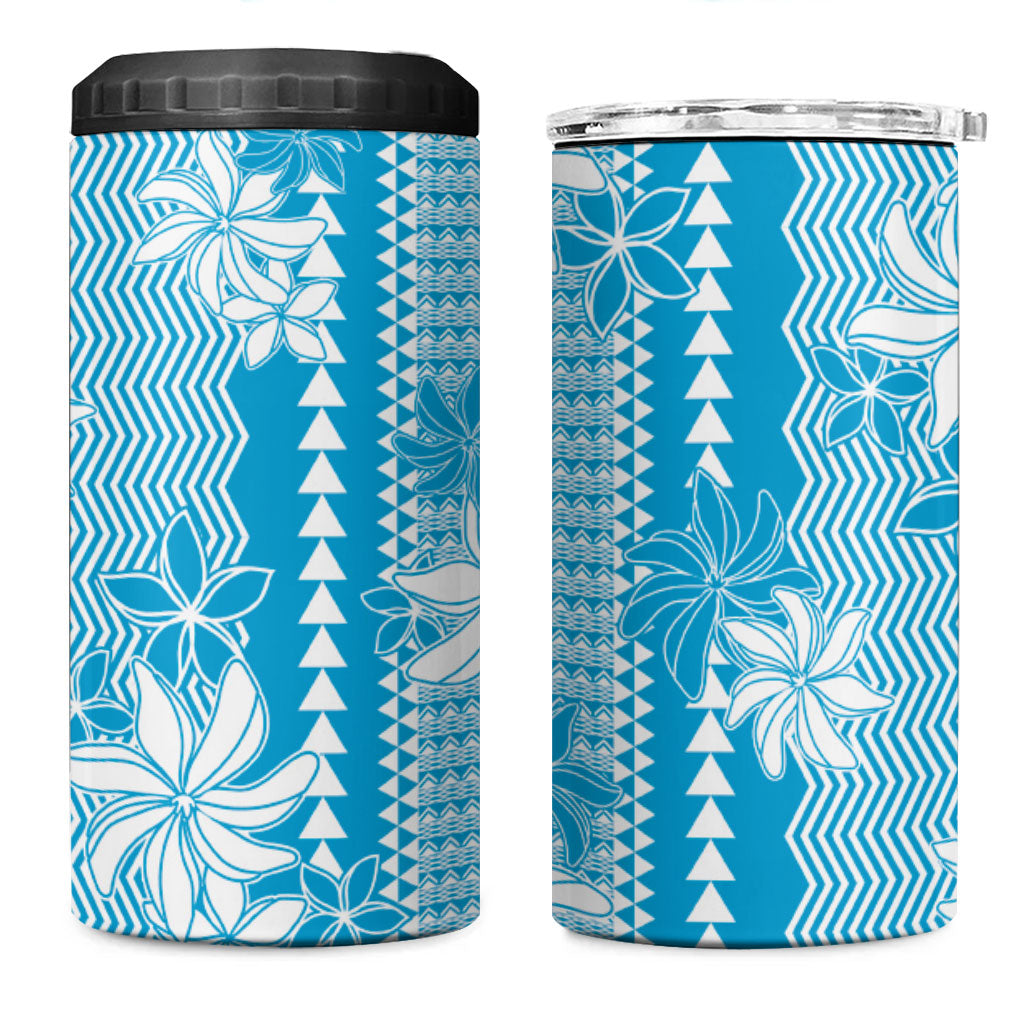 Hawaii Kakau Tribal 4 in 1 Can Cooler Tumbler With Blue Tiare LT05 One Size: 16 oz Blue - Polynesian Pride