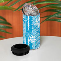 Hawaii Kakau Tribal 4 in 1 Can Cooler Tumbler With Blue Tiare