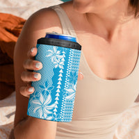 Hawaii Kakau Tribal 4 in 1 Can Cooler Tumbler With Blue Tiare