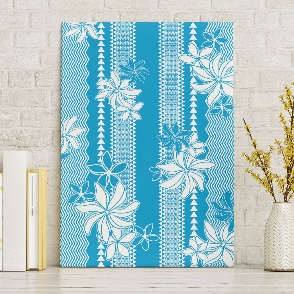 Hawaii Kakau Tribal Canvas Wall Art With Blue Tiare LT05 Without Frame Blue - Polynesian Pride