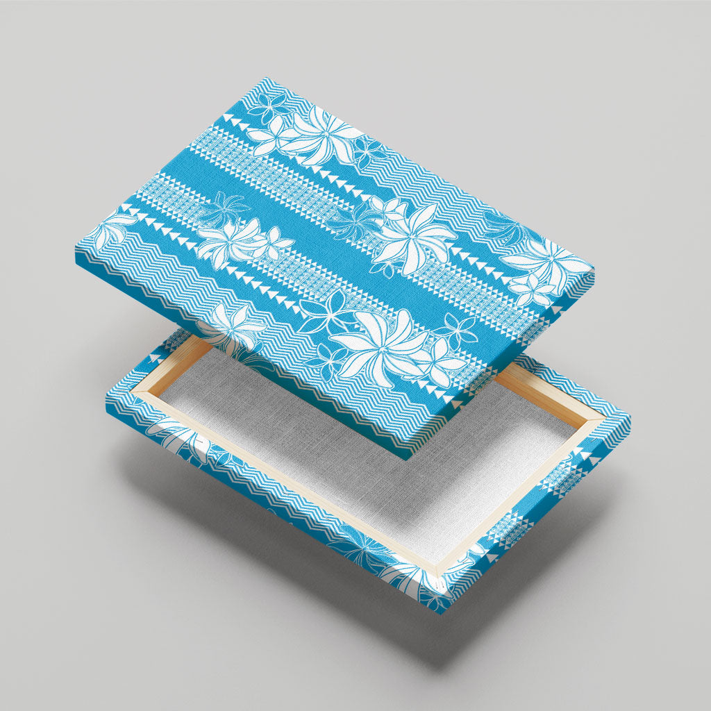 Hawaii Kakau Tribal Canvas Wall Art With Blue Tiare