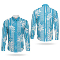 Hawaii Kakau Tribal Couples Matching Summer Maxi Dress and Long Sleeve Button Shirt With Blue Tiare LT05 - Polynesian Pride
