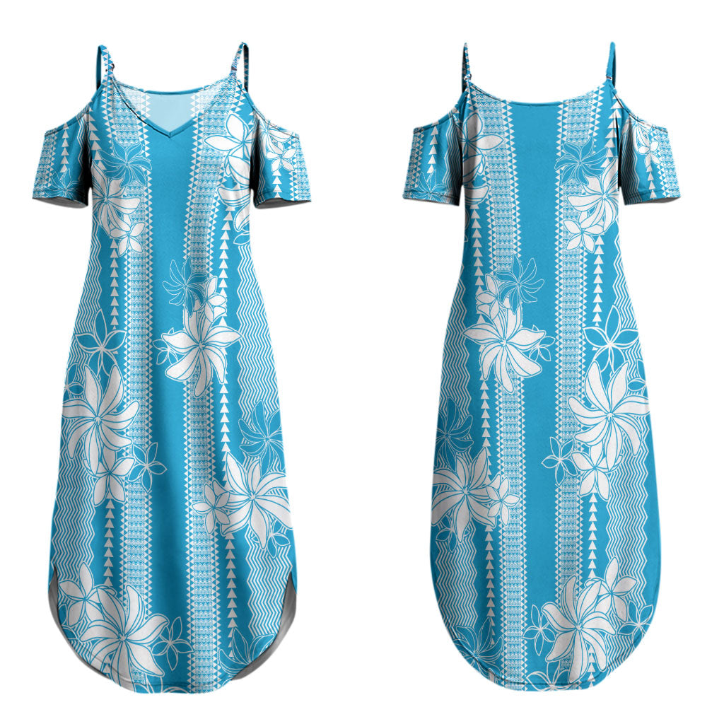 Hawaii Kakau Tribal Couples Matching Summer Maxi Dress and Long Sleeve Button Shirt With Blue Tiare LT05