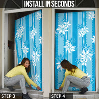 Hawaii Kakau Tribal Door Cover With Blue Tiare
