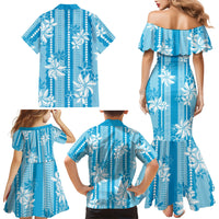 Hawaii Kakau Tribal Family Matching Mermaid Dress and Hawaiian Shirt With Blue Tiare