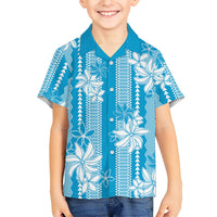 Hawaii Kakau Tribal Family Matching Puletasi and Hawaiian Shirt With Blue Tiare