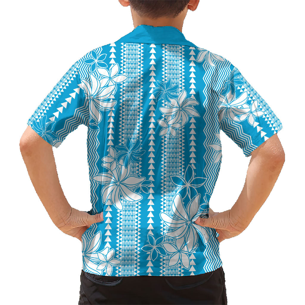 Hawaii Kakau Tribal Family Matching Summer Maxi Dress and Hawaiian Shirt With Blue Tiare