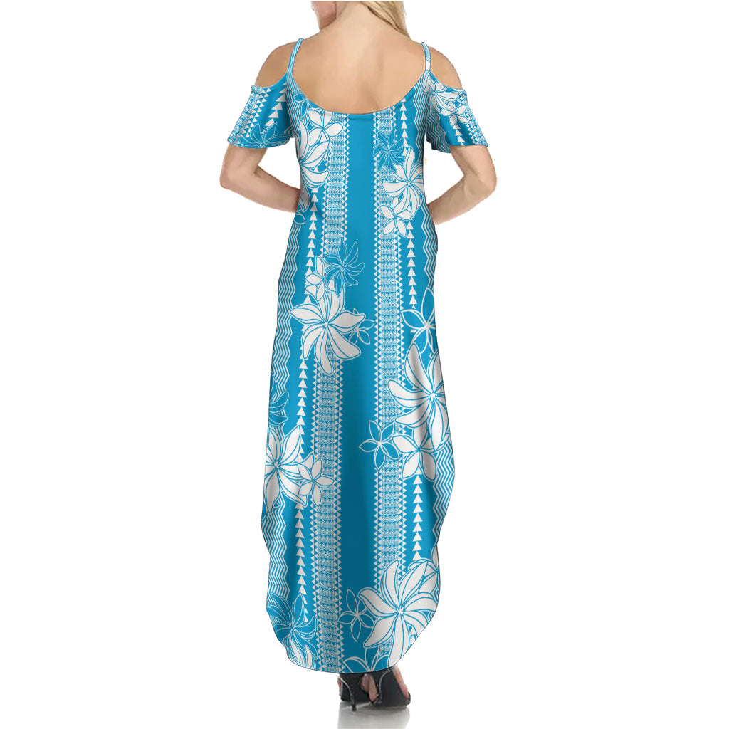 Hawaii Kakau Tribal Family Matching Summer Maxi Dress and Hawaiian Shirt With Blue Tiare
