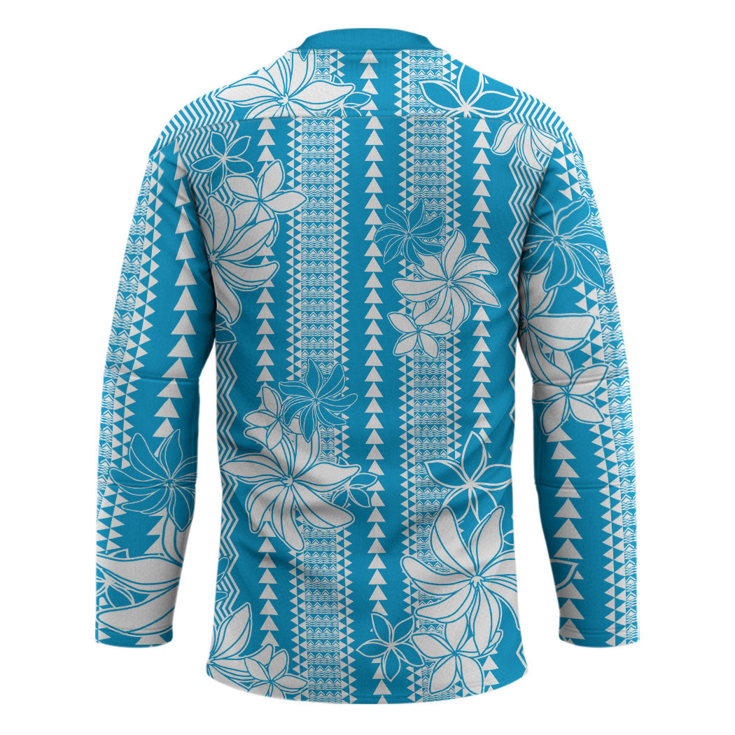 Hawaii Kakau Tribal Hockey Jersey With Blue Tiare