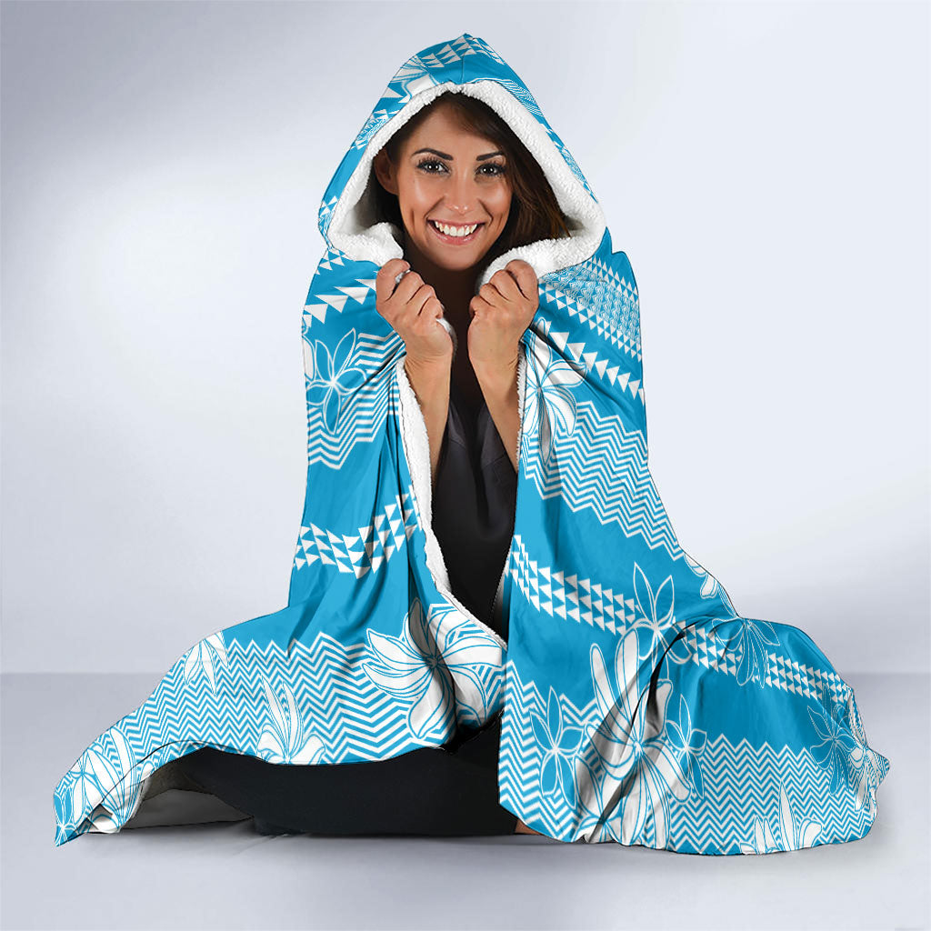 Hawaii Kakau Tribal Hooded Blanket With Blue Tiare