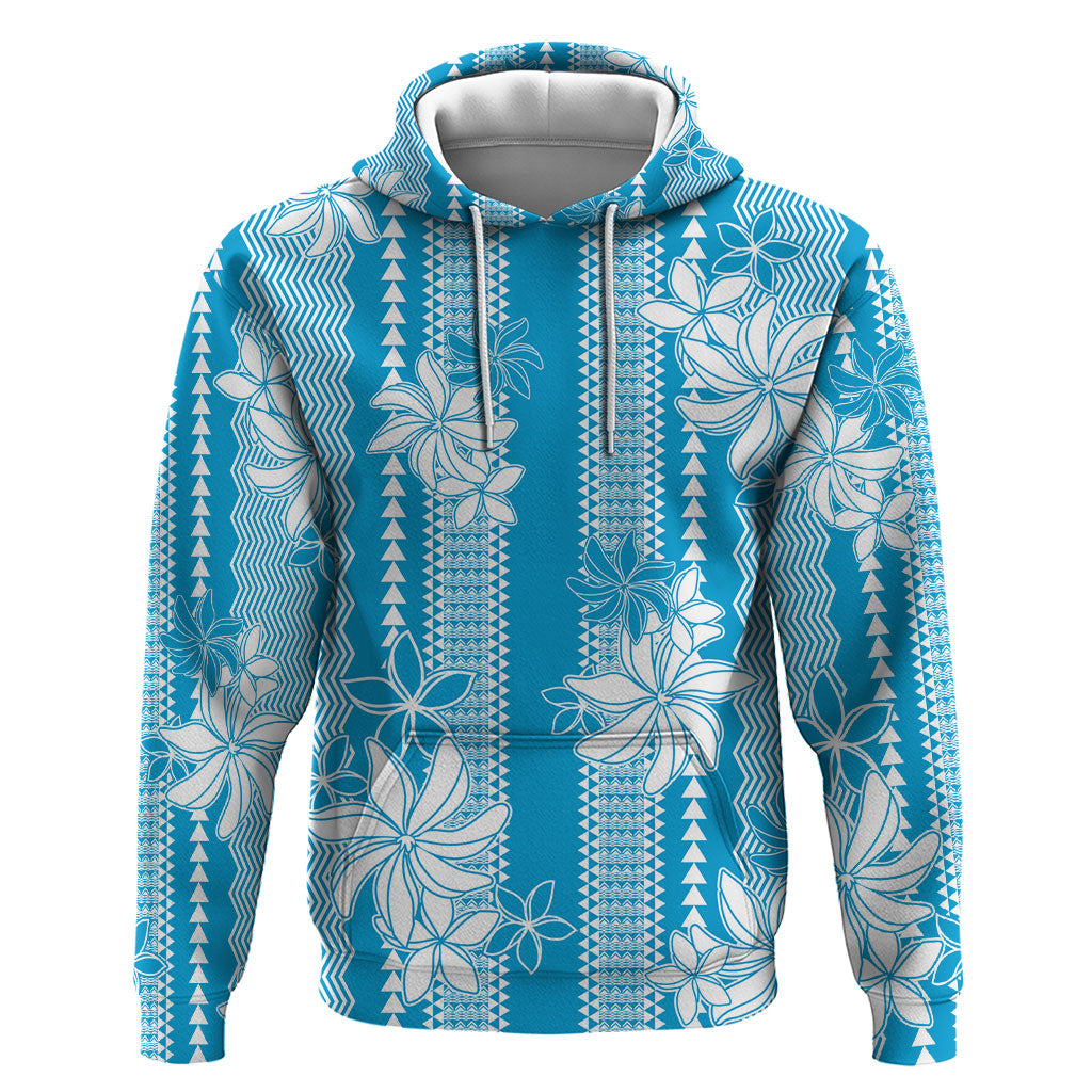 Hawaii Kakau Tribal Hoodie With Blue Tiare LT05 Pullover Hoodie Blue - Polynesian Pride