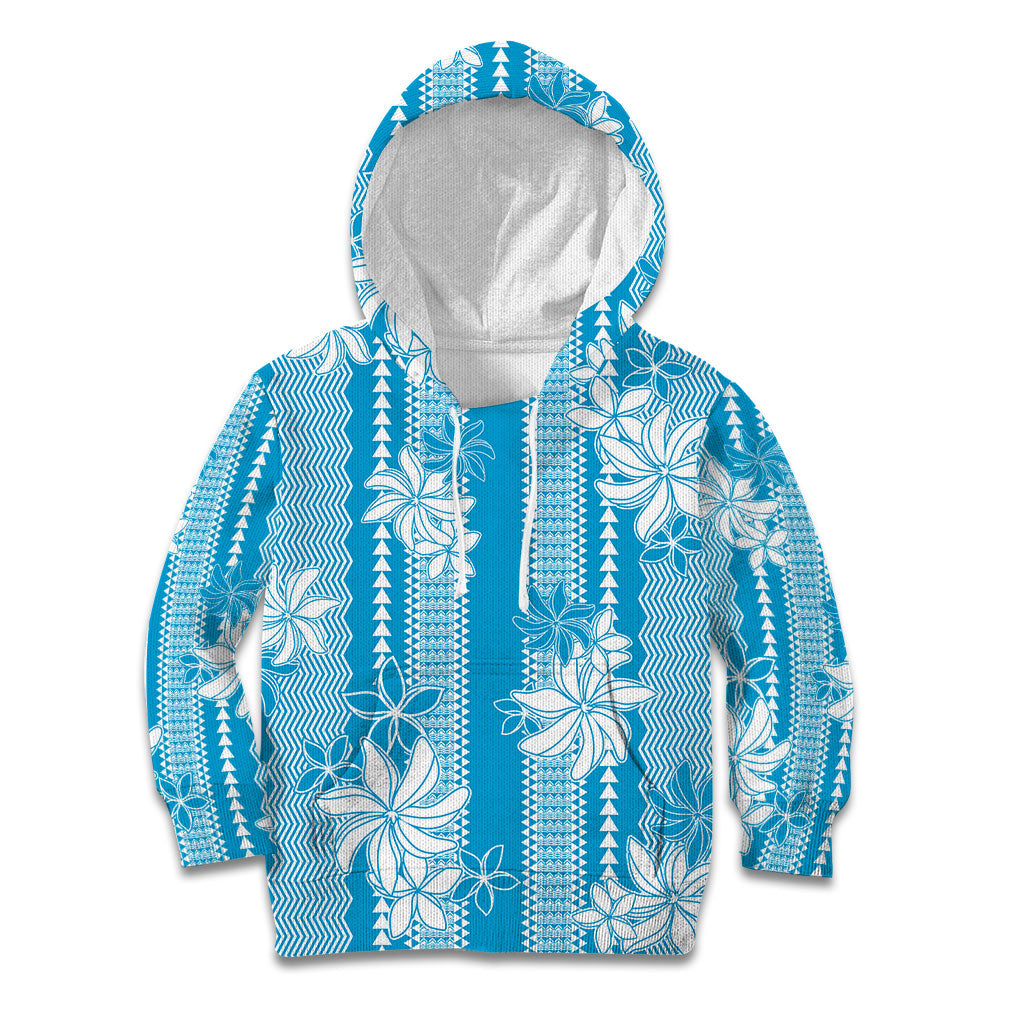 Hawaii Kakau Tribal Kid Hoodie With Blue Tiare LT05 Hoodie Blue - Polynesian Pride