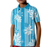Hawaii Kakau Tribal Kid Polo Shirt With Blue Tiare LT05 Kid Blue - Polynesian Pride