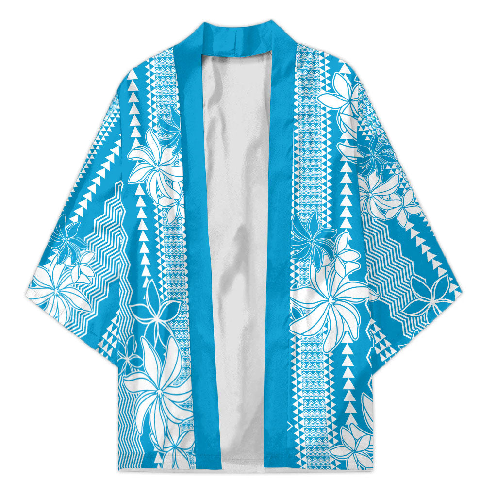 Hawaii Kakau Tribal Kimono With Blue Tiare LT05 Unisex Blue - Polynesian Pride
