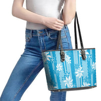 Hawaii Kakau Tribal Leather Tote Bag With Blue Tiare