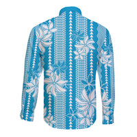 Hawaii Kakau Tribal Long Sleeve Button Shirt With Blue Tiare