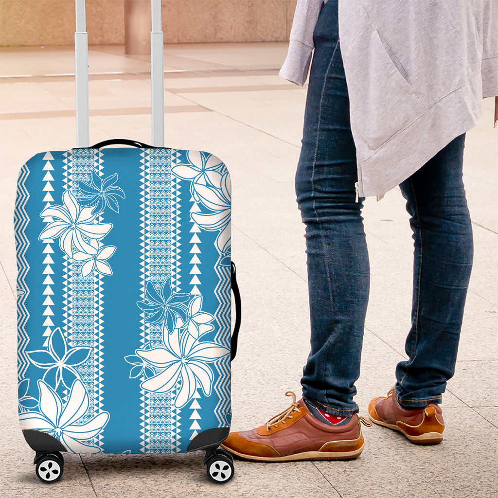 Hawaii Kakau Tribal Luggage Cover With Blue Tiare LT05 Blue - Polynesian Pride