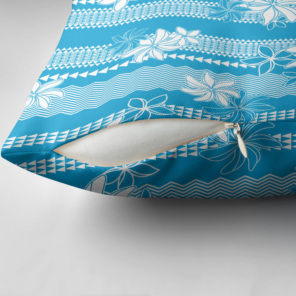 Hawaii Kakau Tribal Pillow Cover With Blue Tiare