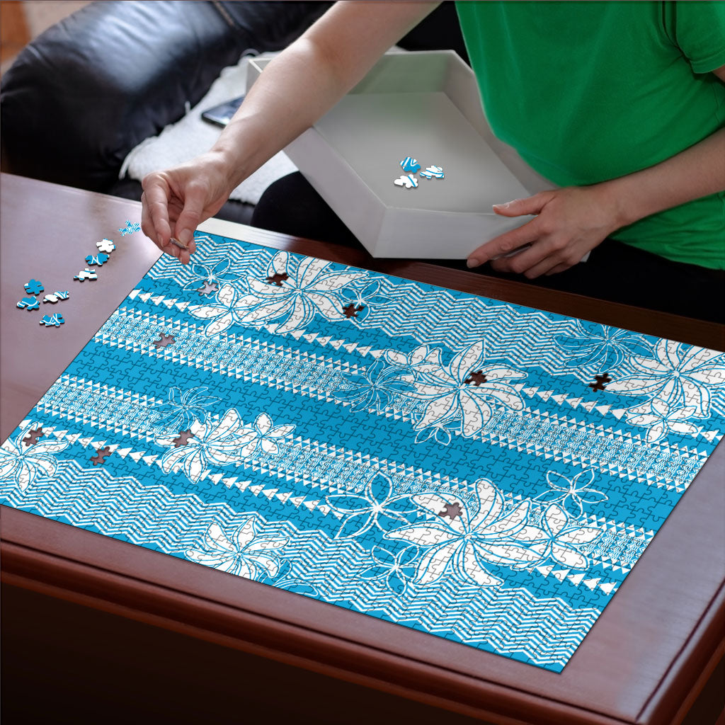 Hawaii Kakau Tribal Puzzle With Blue Tiare