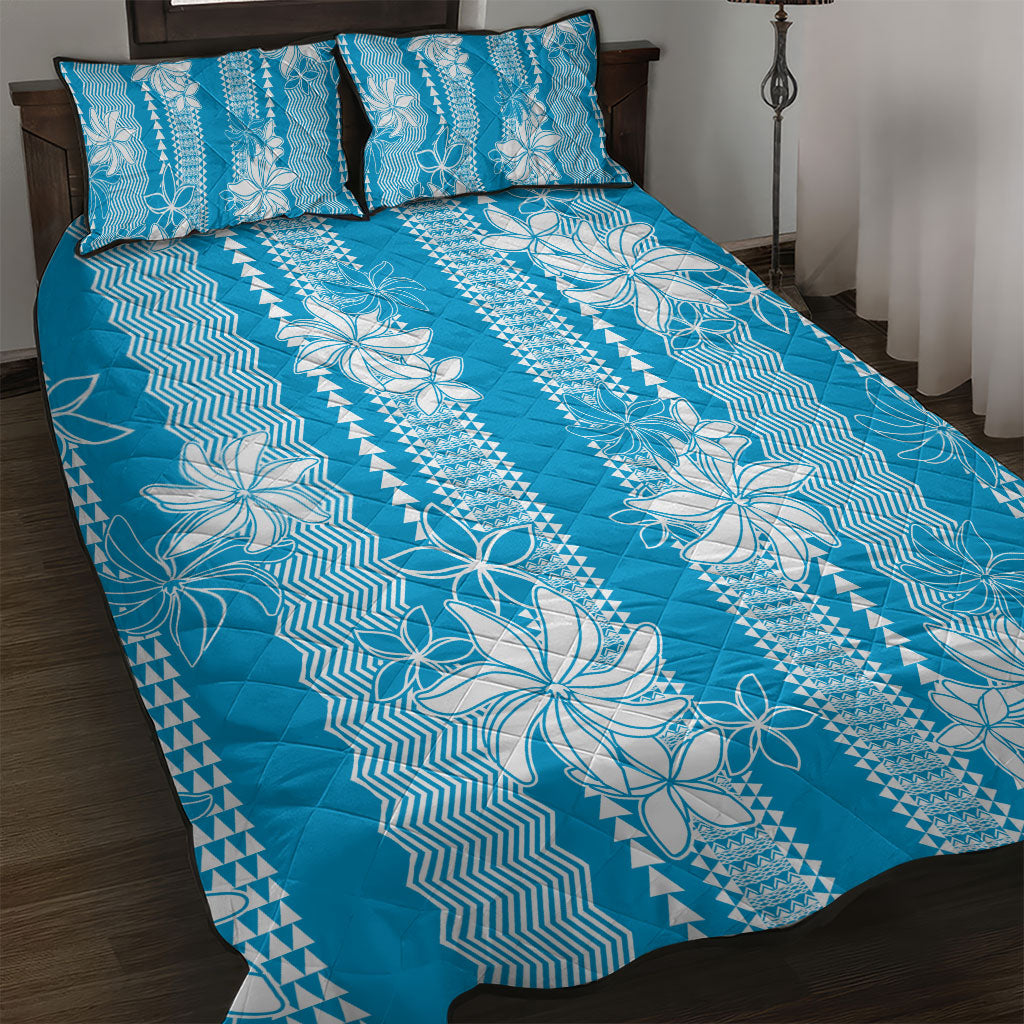 Hawaii Kakau Tribal Quilt Bed Set With Blue Tiare LT05 Blue - Polynesian Pride