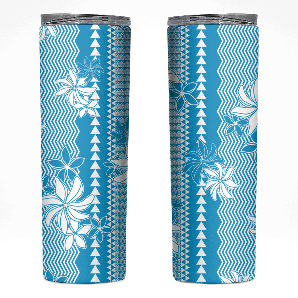 Hawaii Kakau Tribal Skinny Tumbler With Blue Tiare LT05 Blue - Polynesian Pride