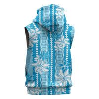 Hawaii Kakau Tribal Sleeveless Zip Hoodie With Blue Tiare