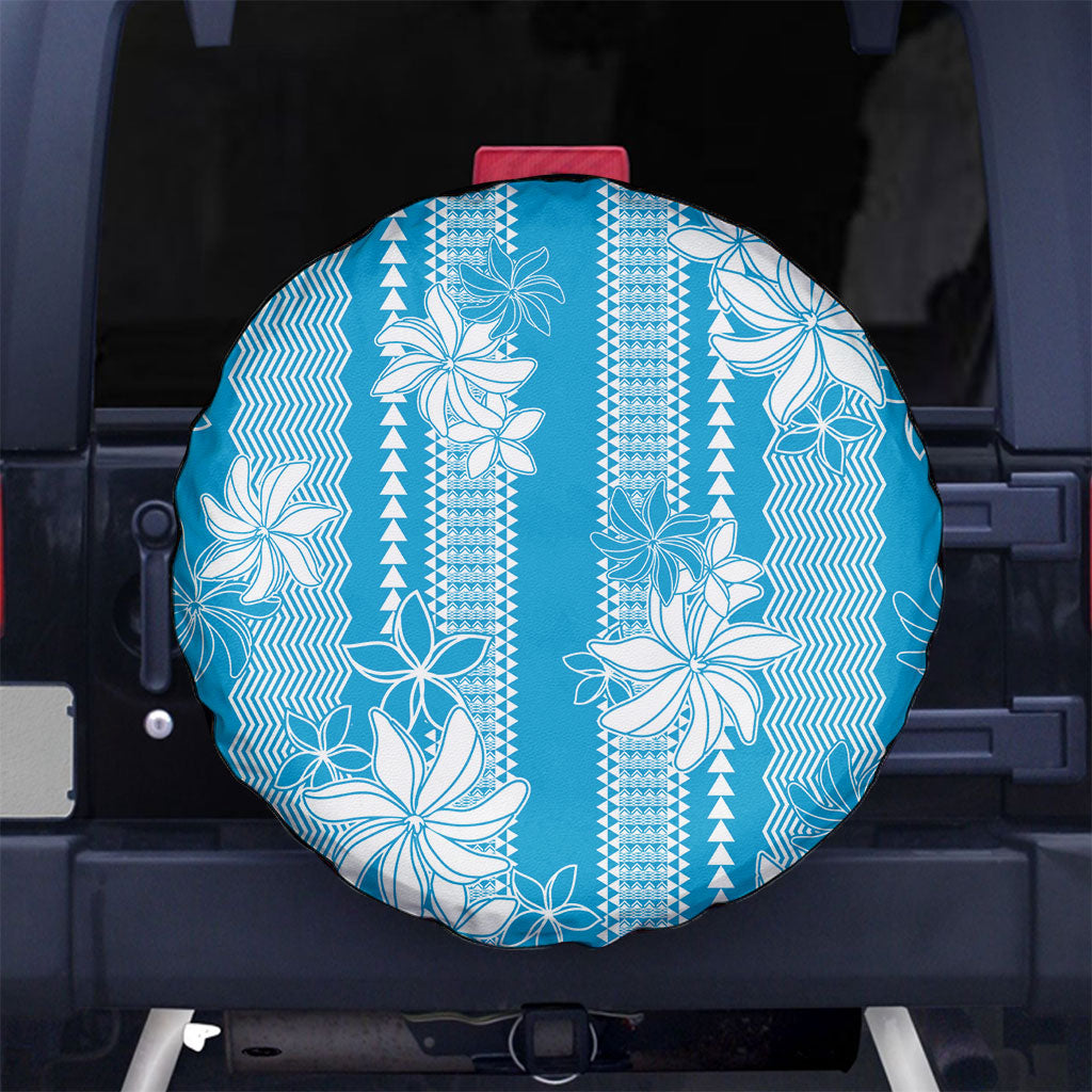 Hawaii Kakau Tribal Spare Tire Cover With Blue Tiare LT05 No hole Blue - Polynesian Pride