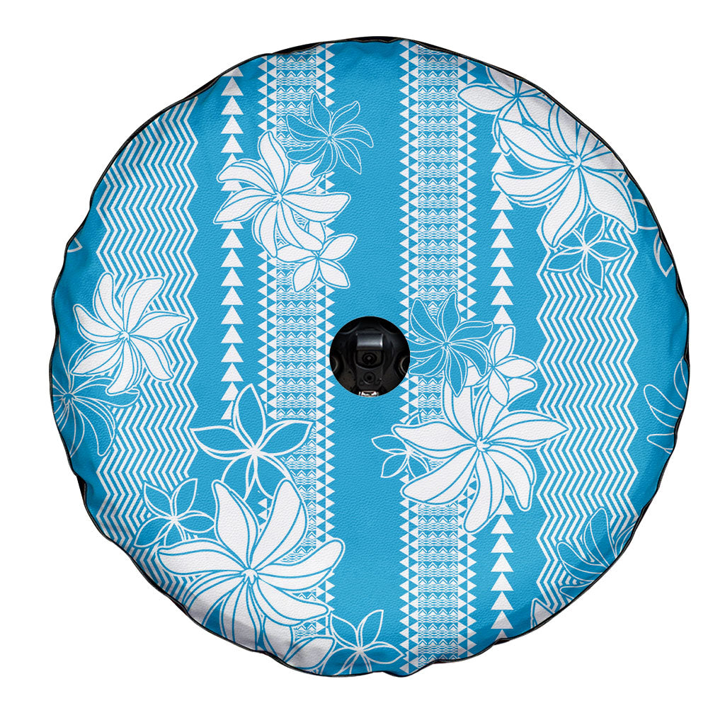 Hawaii Kakau Tribal Spare Tire Cover With Blue Tiare LT05 - Polynesian Pride