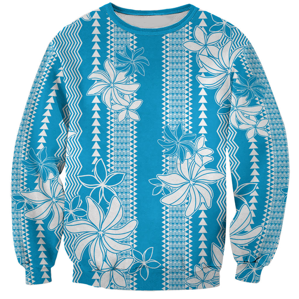Hawaii Kakau Tribal Sweatshirt With Blue Tiare