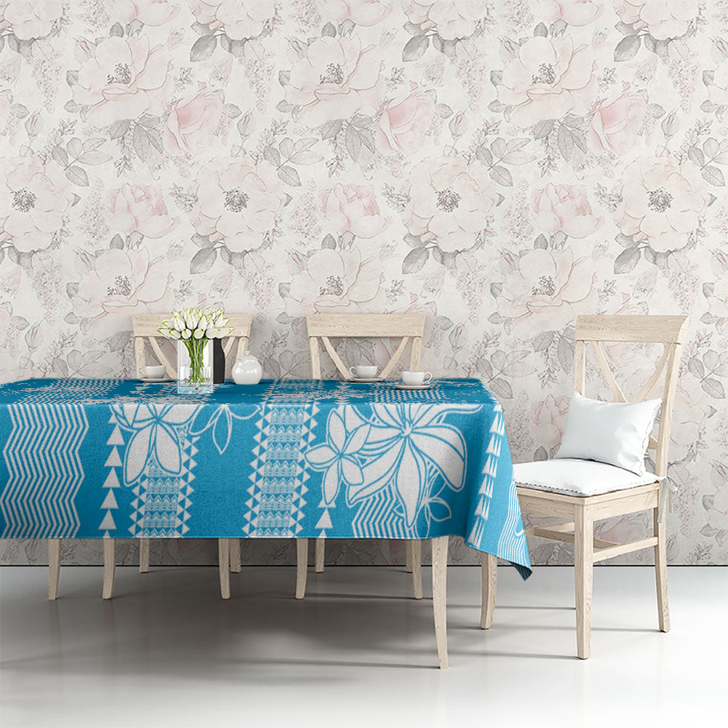 Hawaii Kakau Tribal Tablecloth With Blue Tiare