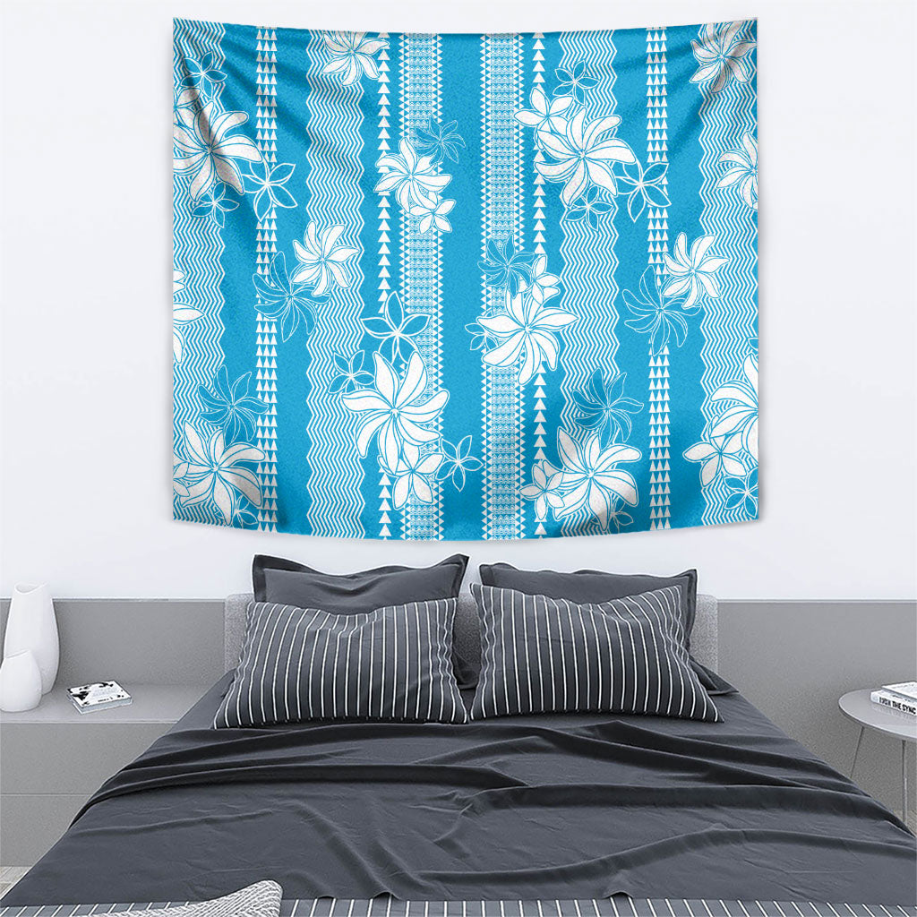 Hawaii Kakau Tribal Tapestry With Blue Tiare