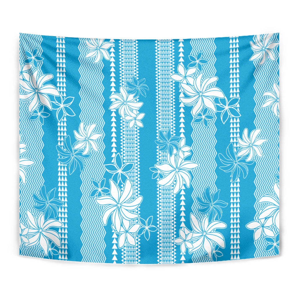 Hawaii Kakau Tribal Tapestry With Blue Tiare
