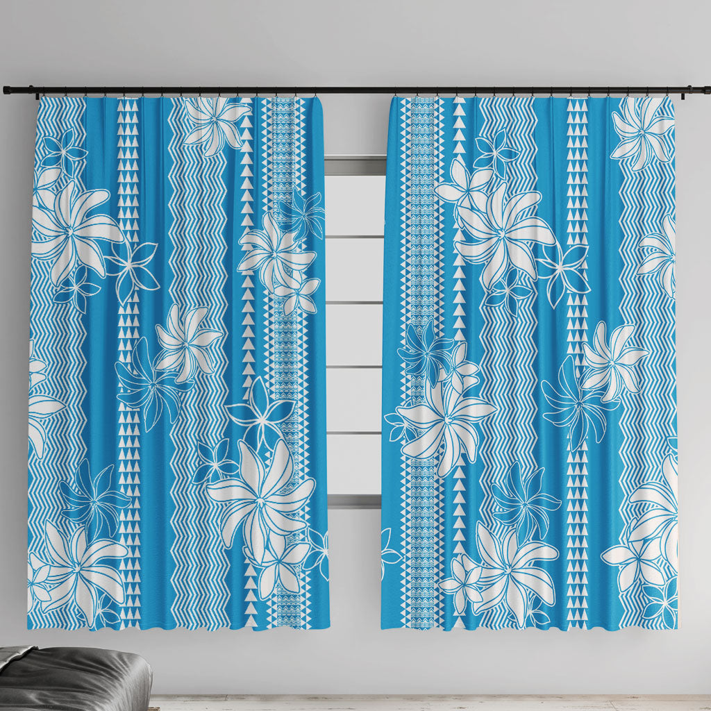 Hawaii Kakau Tribal Window Curtain With Blue Tiare LT05 With Hooks Blue - Polynesian Pride