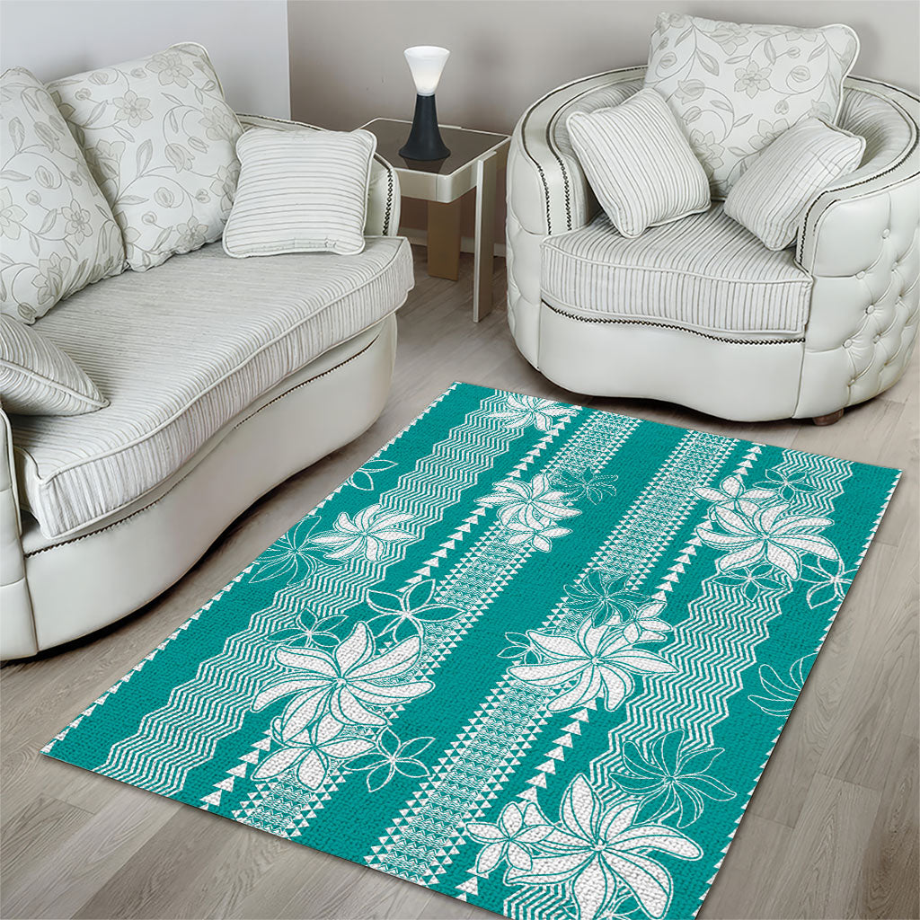 Hawaii Kakau Tribal Area Rug With Teal Tiare