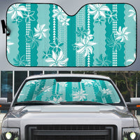 Hawaii Kakau Tribal Auto Sun Shade With Teal Tiare LT05 Teal - Polynesian Pride