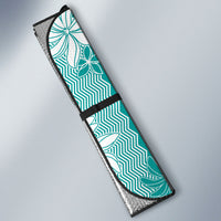 Hawaii Kakau Tribal Auto Sun Shade With Teal Tiare LT05 - Polynesian Pride