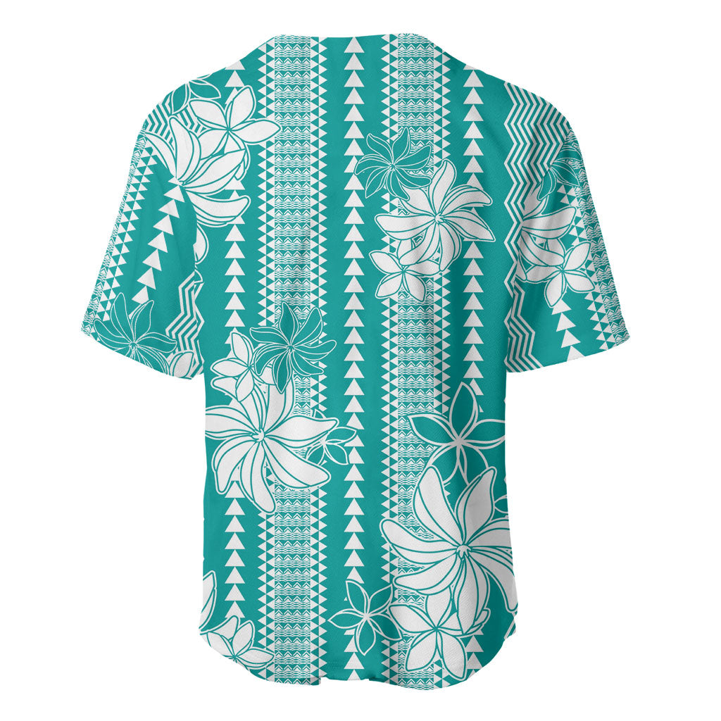 Hawaii Kakau Tribal Baseball Jersey With Teal Tiare