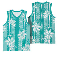 Hawaii Kakau Tribal Basketball Jersey With Teal Tiare LT05 - Polynesian Pride