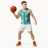 Hawaii Kakau Tribal Basketball Jersey With Teal Tiare LT05 - Polynesian Pride
