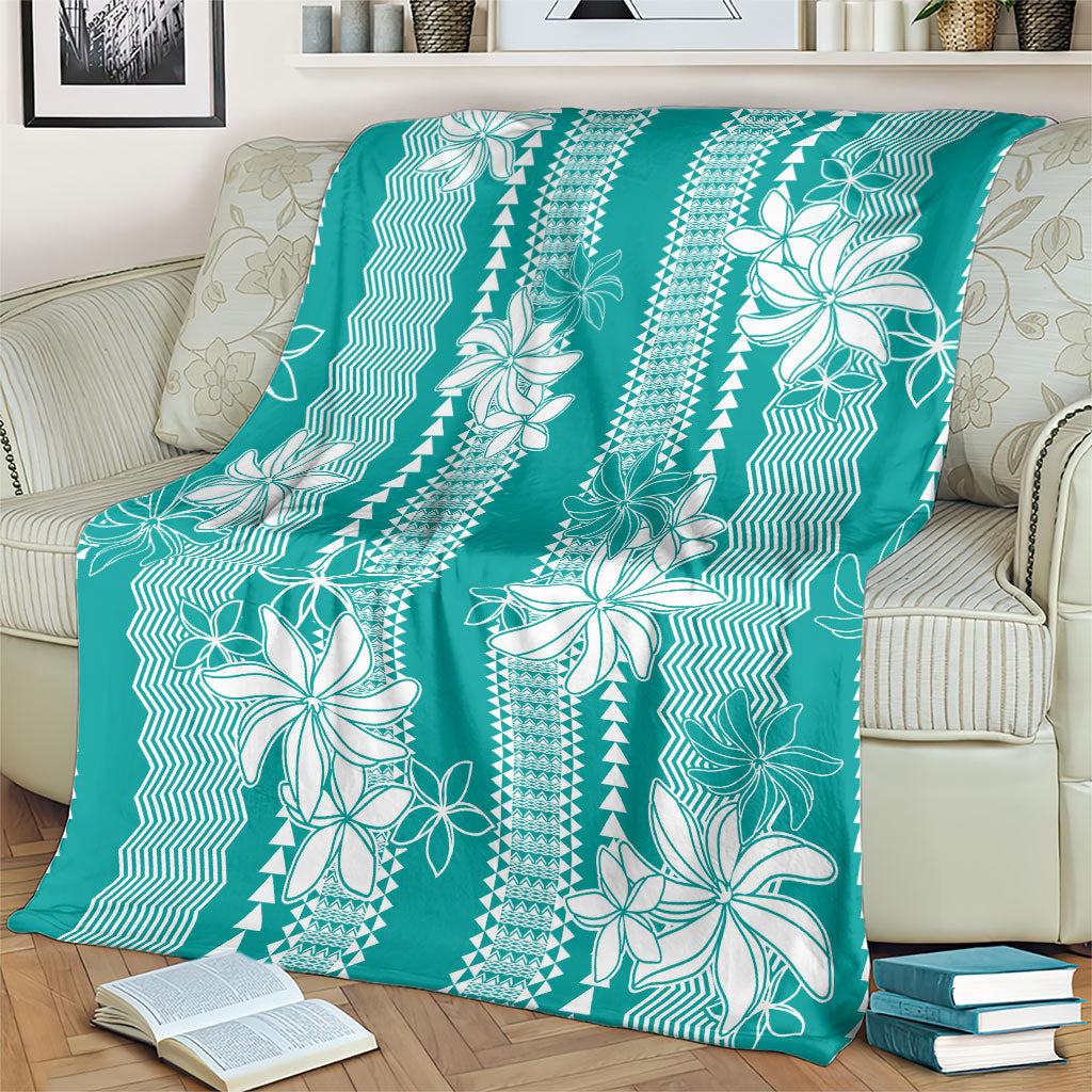 Hawaii Kakau Tribal Blanket With Teal Tiare