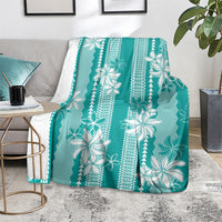 Hawaii Kakau Tribal Blanket With Teal Tiare