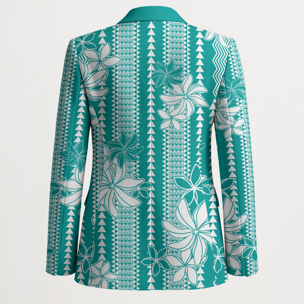 Hawaii Kakau Tribal Blazer With Teal Tiare LT05 - Polynesian Pride