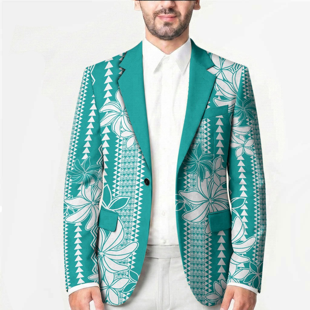 Hawaii Kakau Tribal Blazer With Teal Tiare LT05 - Polynesian Pride