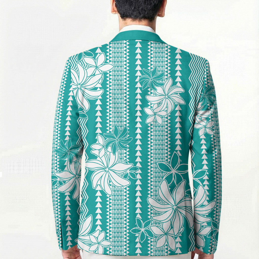 Hawaii Kakau Tribal Blazer With Teal Tiare LT05 - Polynesian Pride