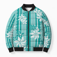 Hawaii Kakau Tribal Bomber Puffer Jacket With Teal Tiare LT05 Unisex Teal - Polynesian Pride