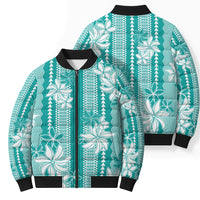 Hawaii Kakau Tribal Bomber Puffer Jacket With Teal Tiare LT05 - Polynesian Pride