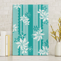 Hawaii Kakau Tribal Canvas Wall Art With Teal Tiare LT05 Without Frame Teal - Polynesian Pride